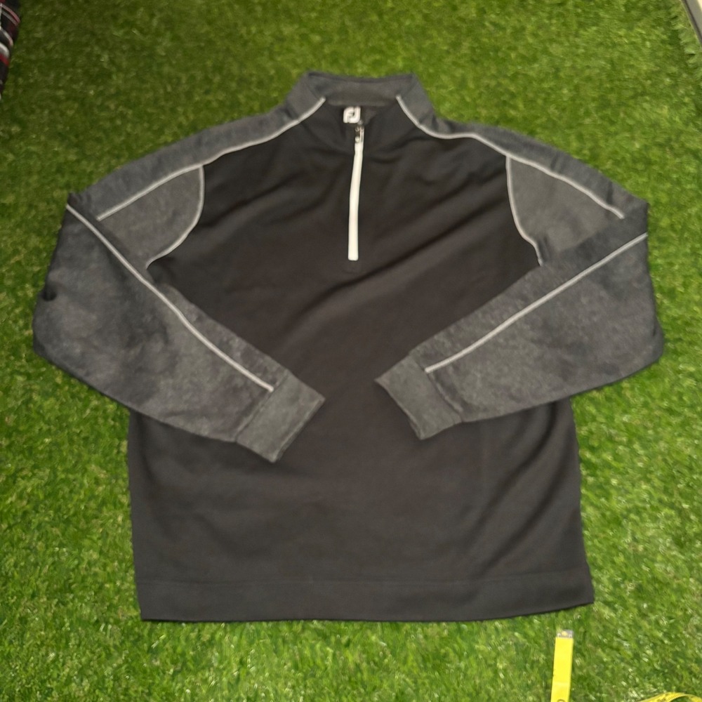 FootJoy Mens Quarter Zip Pullover Black Charcoal Heather Golf Sweater Large